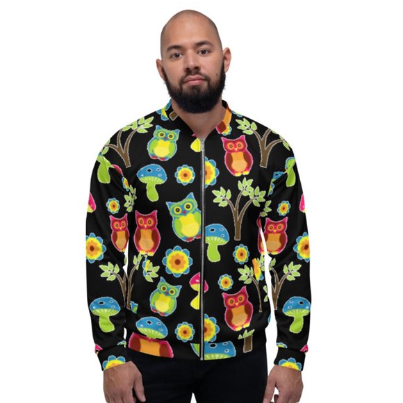 Cute Owl Wallpaper Pattern Bomber Jacket - Picture 1 of 6